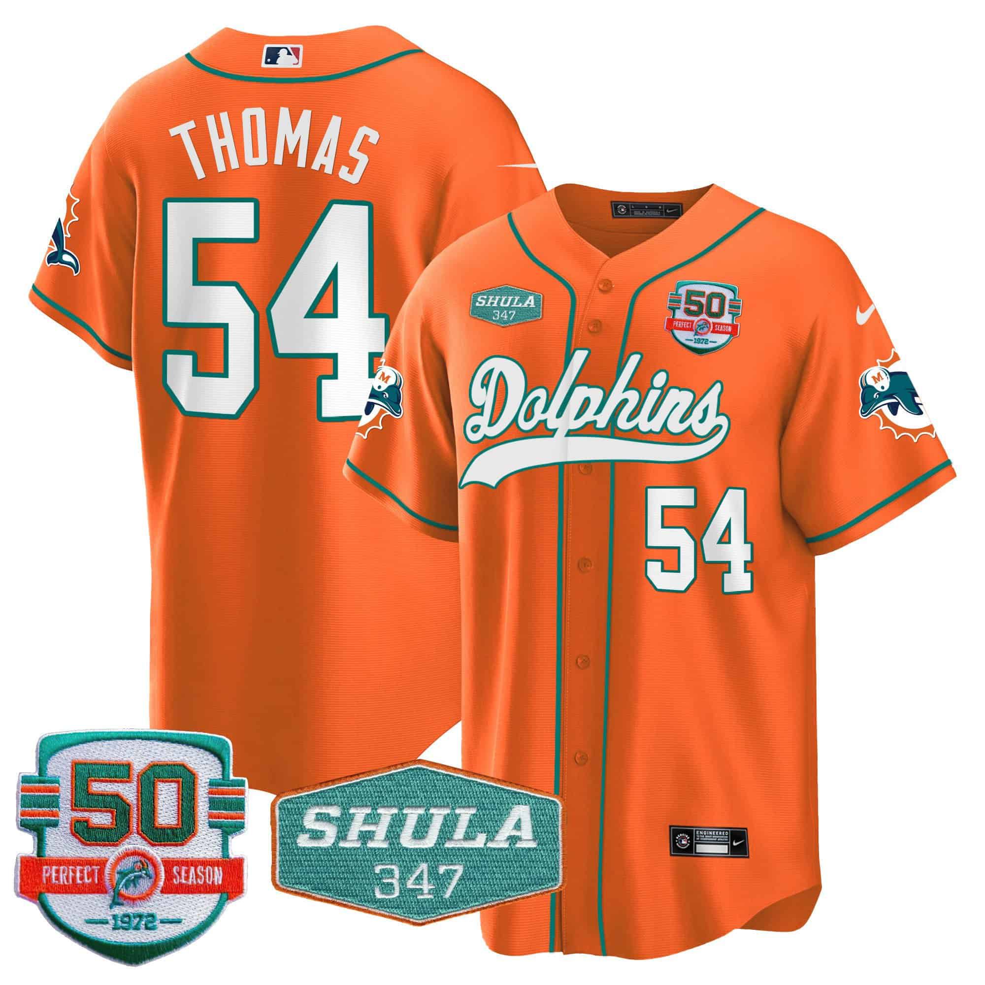 Men Miami Dolphins #54 Thomas Orange 2024 Nike 50th Don Shula Memorial Patch Baseball NFL Jersey->indianapolis colts->NFL Jersey